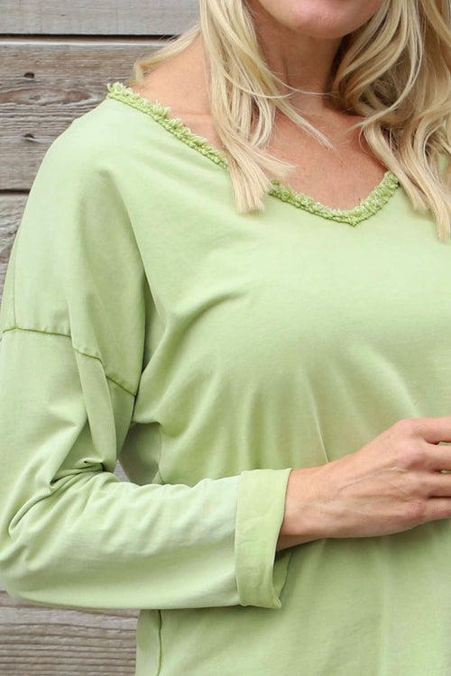Kinsley Washed V-Neck Cotton Top Olive - Image 3