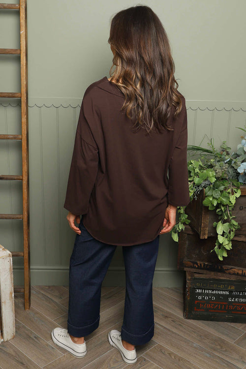 Trecia V-Neck Cotton Top Cocoa - Image 4
