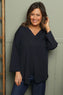 Trecia V-Neck Cotton Top Navy