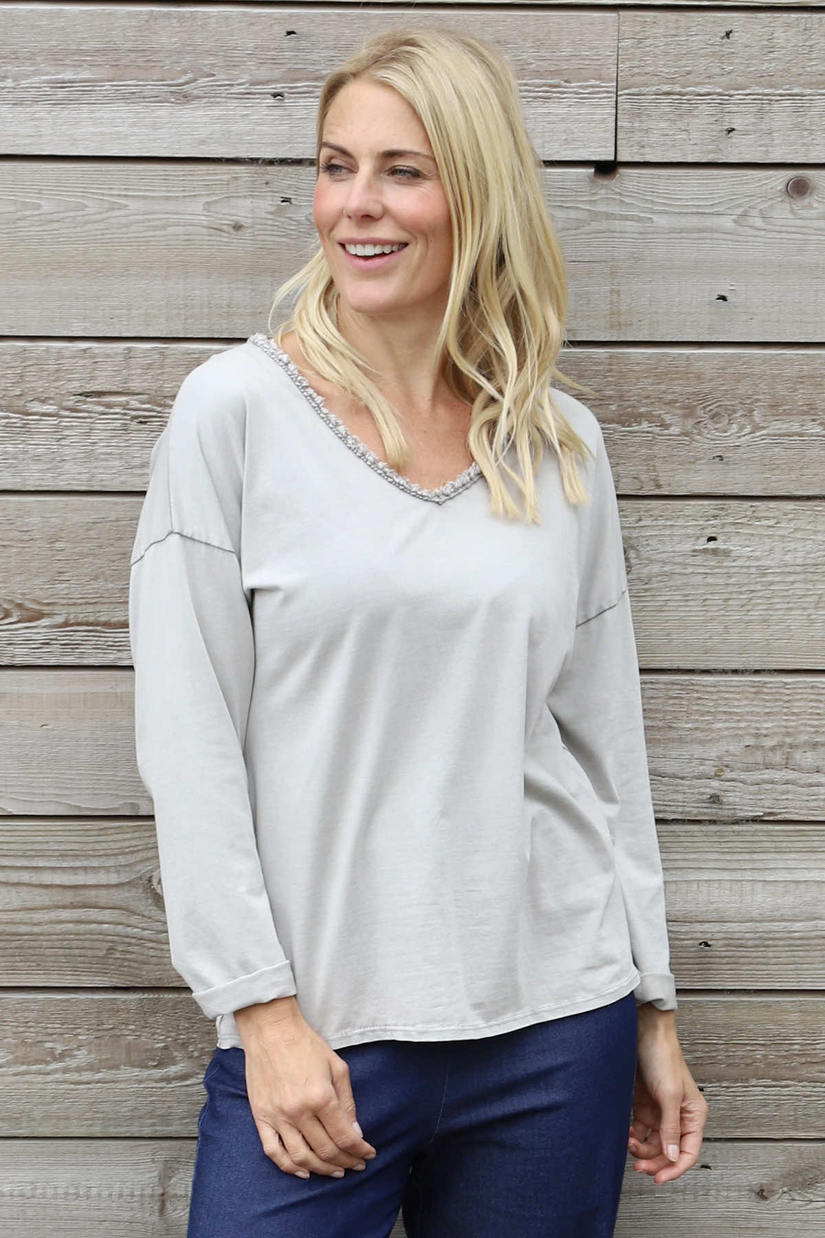 Kinsley Washed V-Neck Cotton Top Mocha
