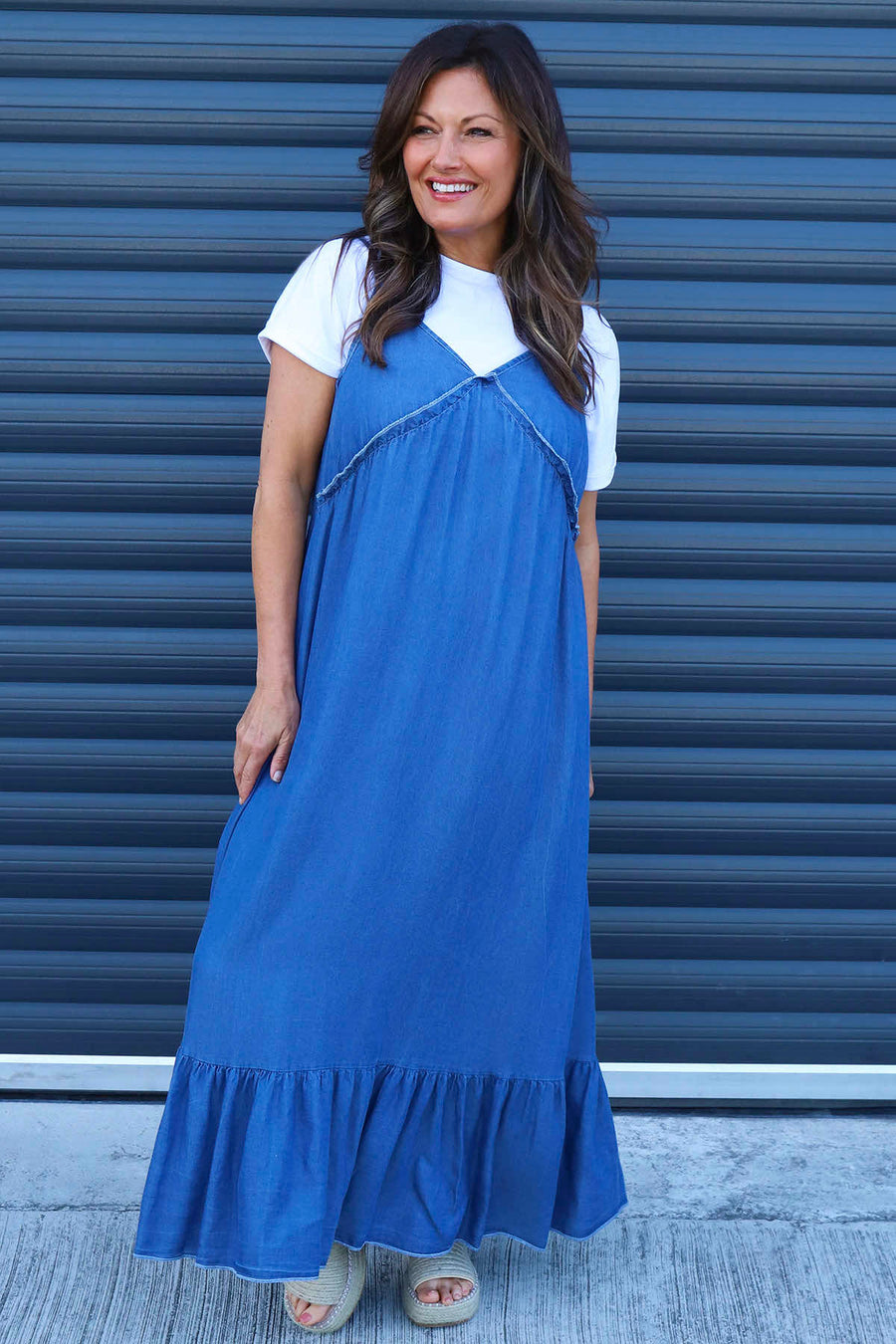 Shanna Strap Denim Dress Mid Denim