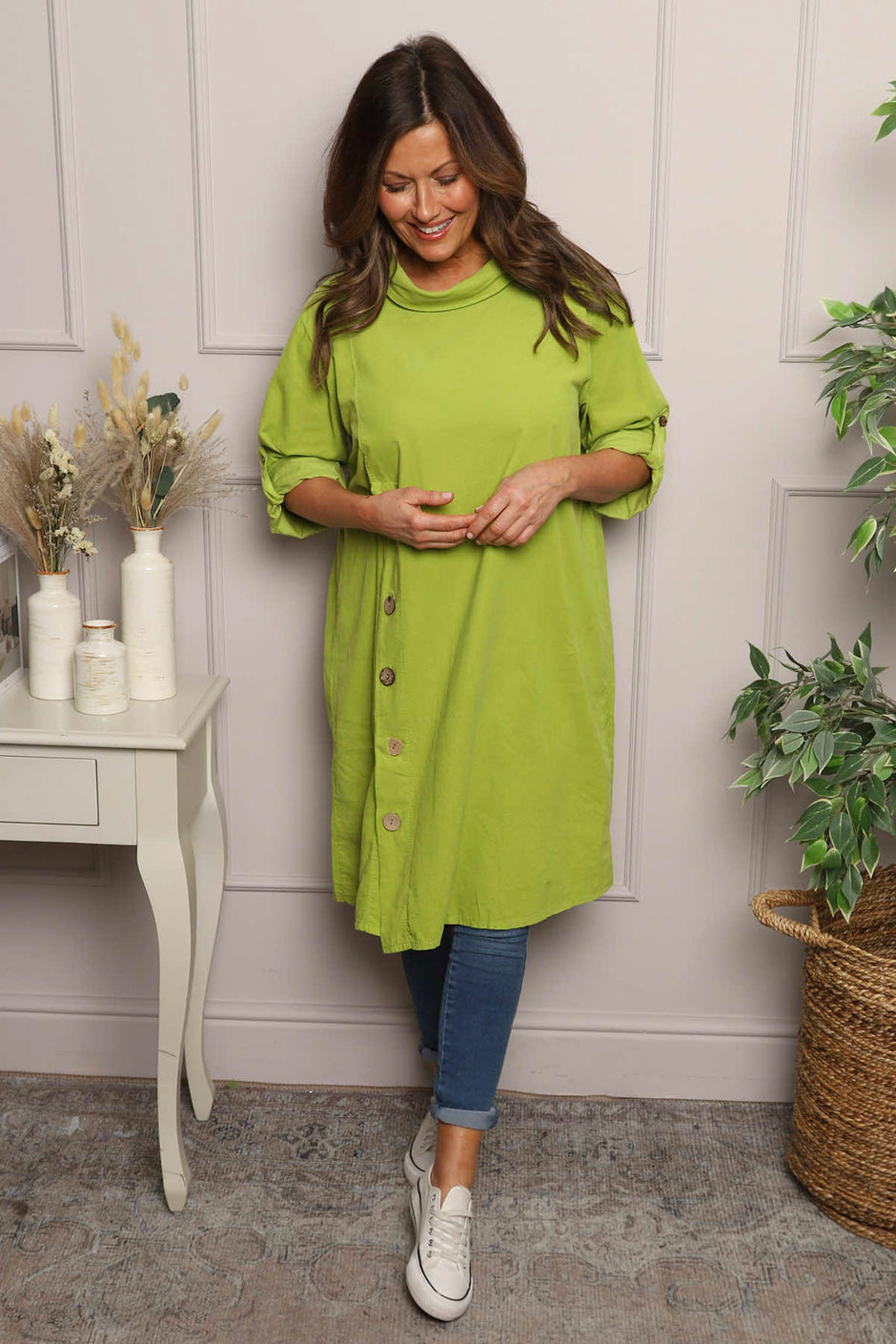 Kevina Cowl Needlecord Tunic Green