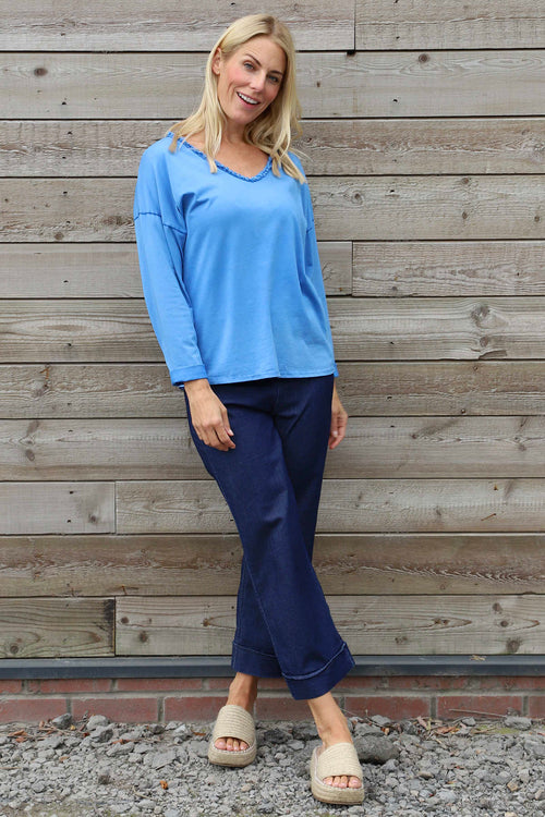 Kinsley Washed V-Neck Cotton Top Cobalt - Image 2