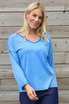 Kinsley Washed V-Neck Cotton Top Cobalt