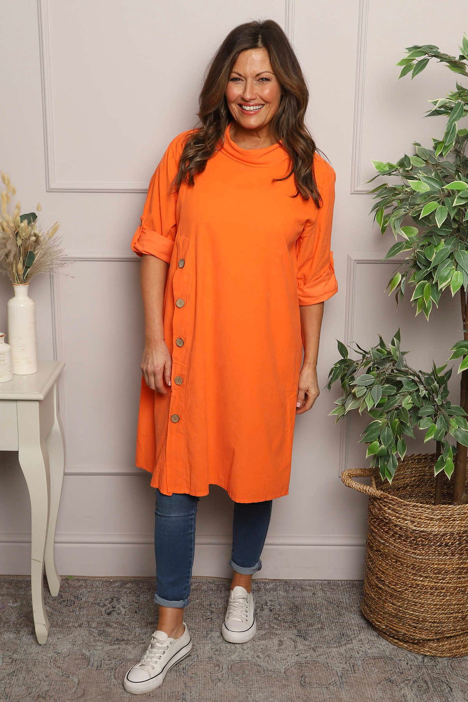 Kevina Cowl Needlecord Tunic Orange