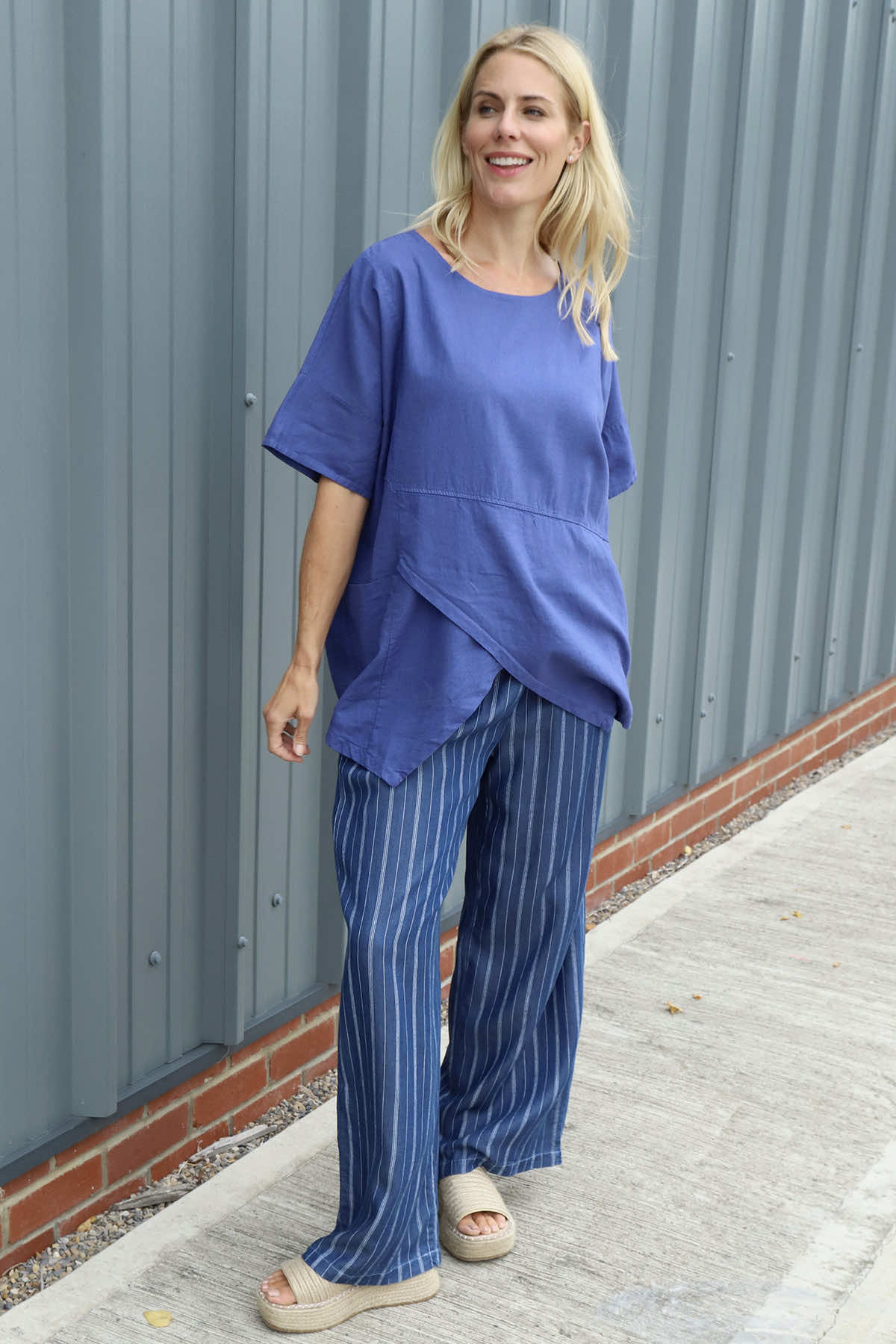 Merle Pocket Linen Top Royal Blue