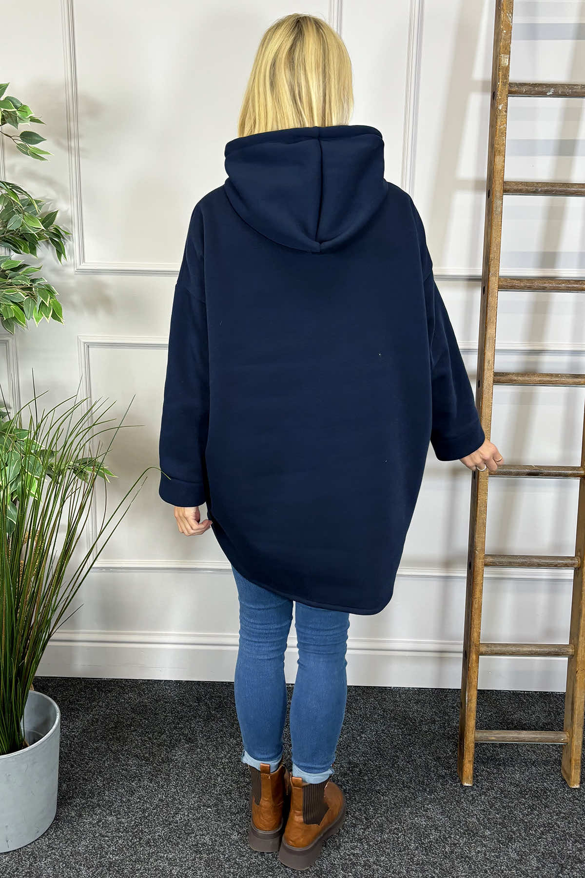 Nicola Hooded Cotton Top Navy