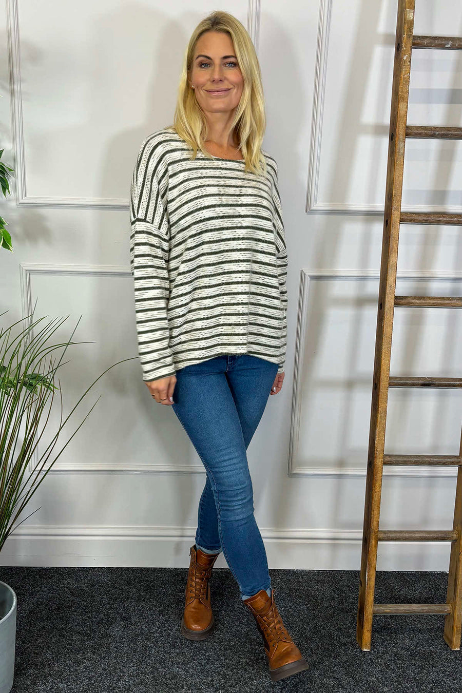 Sian Stripe Top Khaki