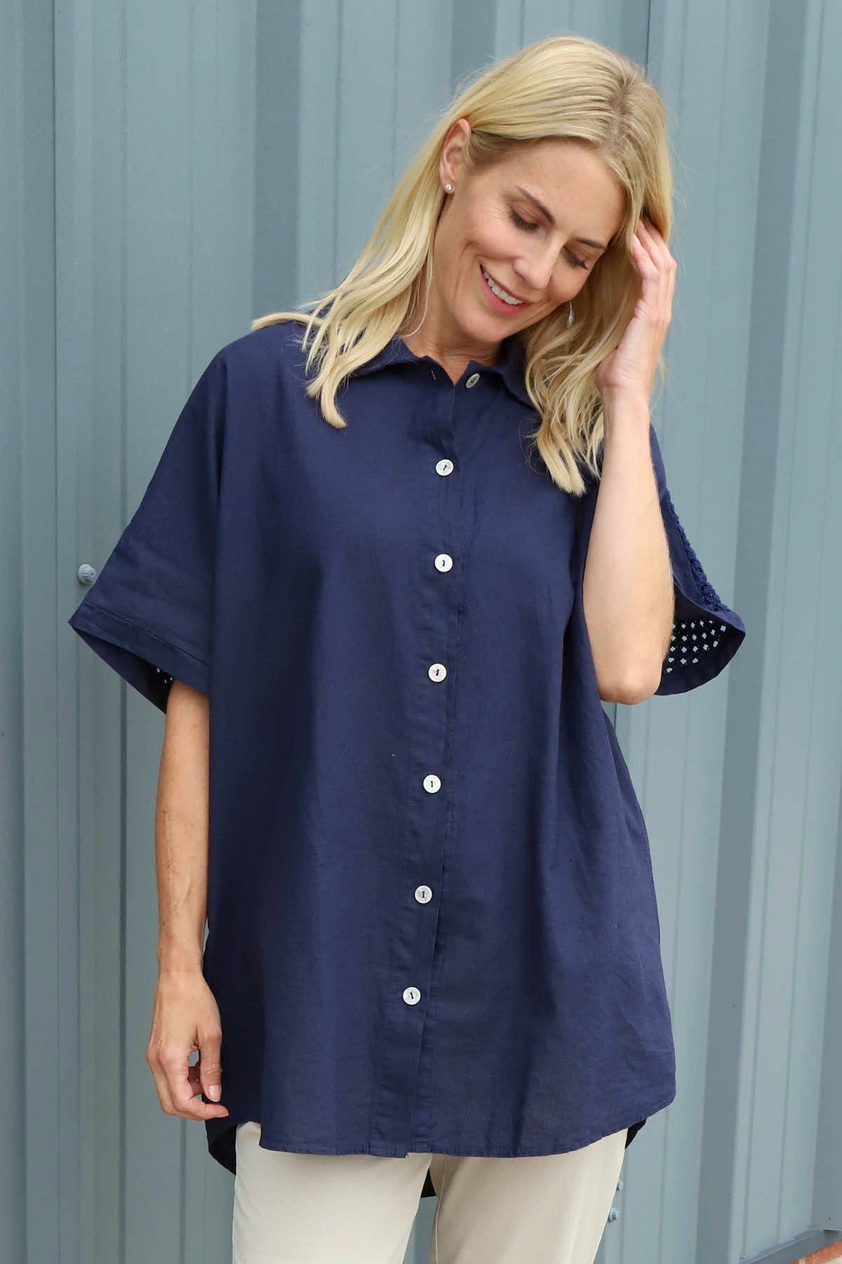 Made In Italy Theodora Crochet Detail Shirt | Kit and Kaboodal