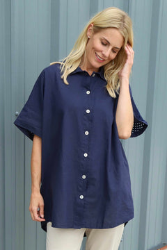 Theodora Crochet Detail Shirt Navy