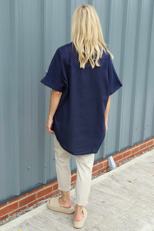 Theodora Crochet Detail Shirt Navy - Image 4