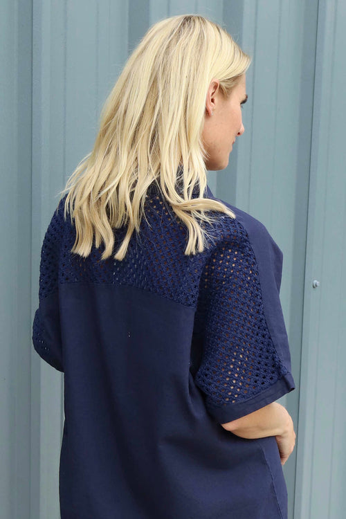 Theodora Crochet Detail Shirt Navy - Image 3