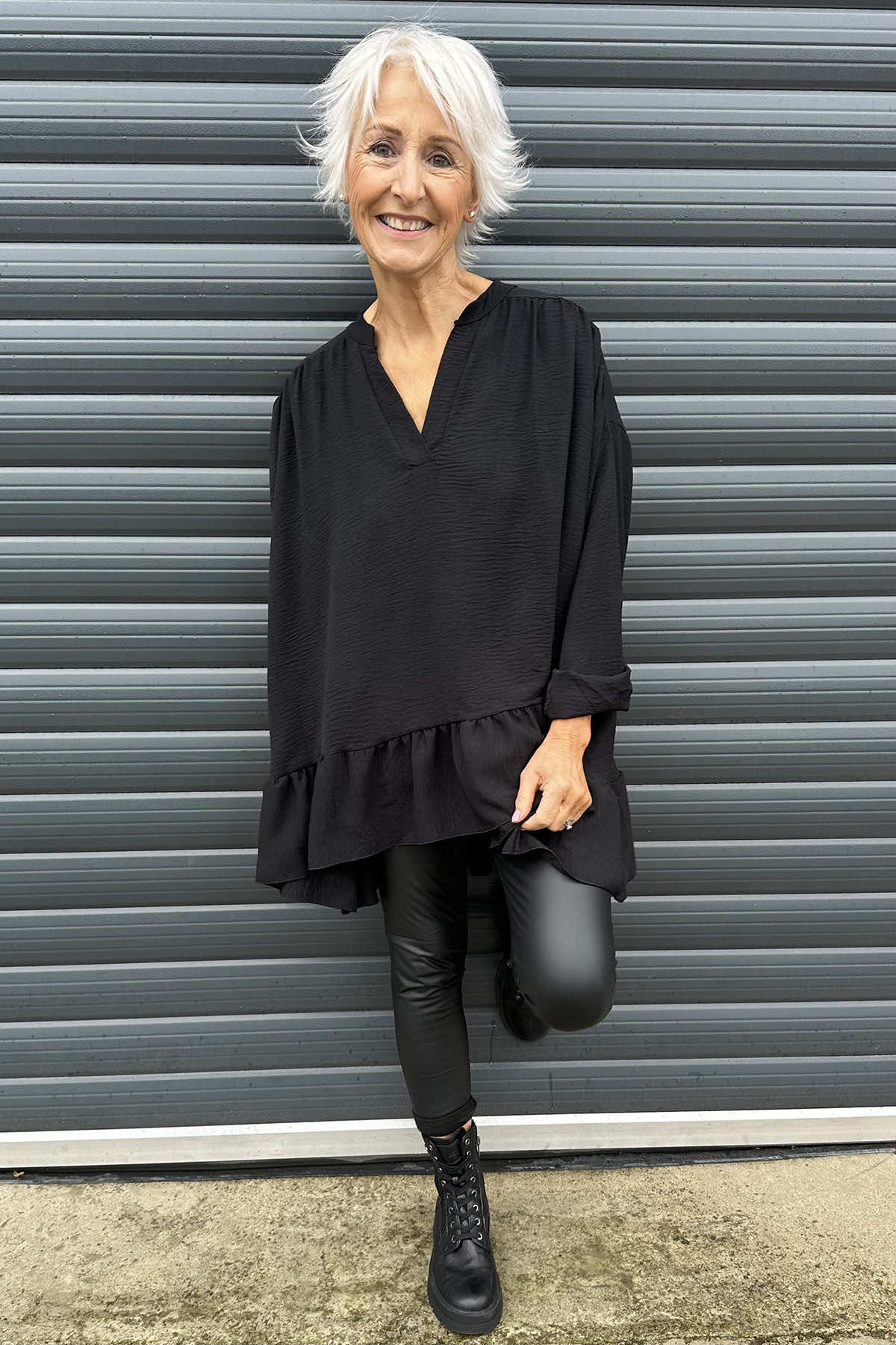 Margaux V-Neck Frill Top Black