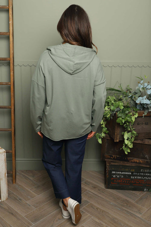 Dariana Zip Hooded Cotton Top Khaki - Image 4