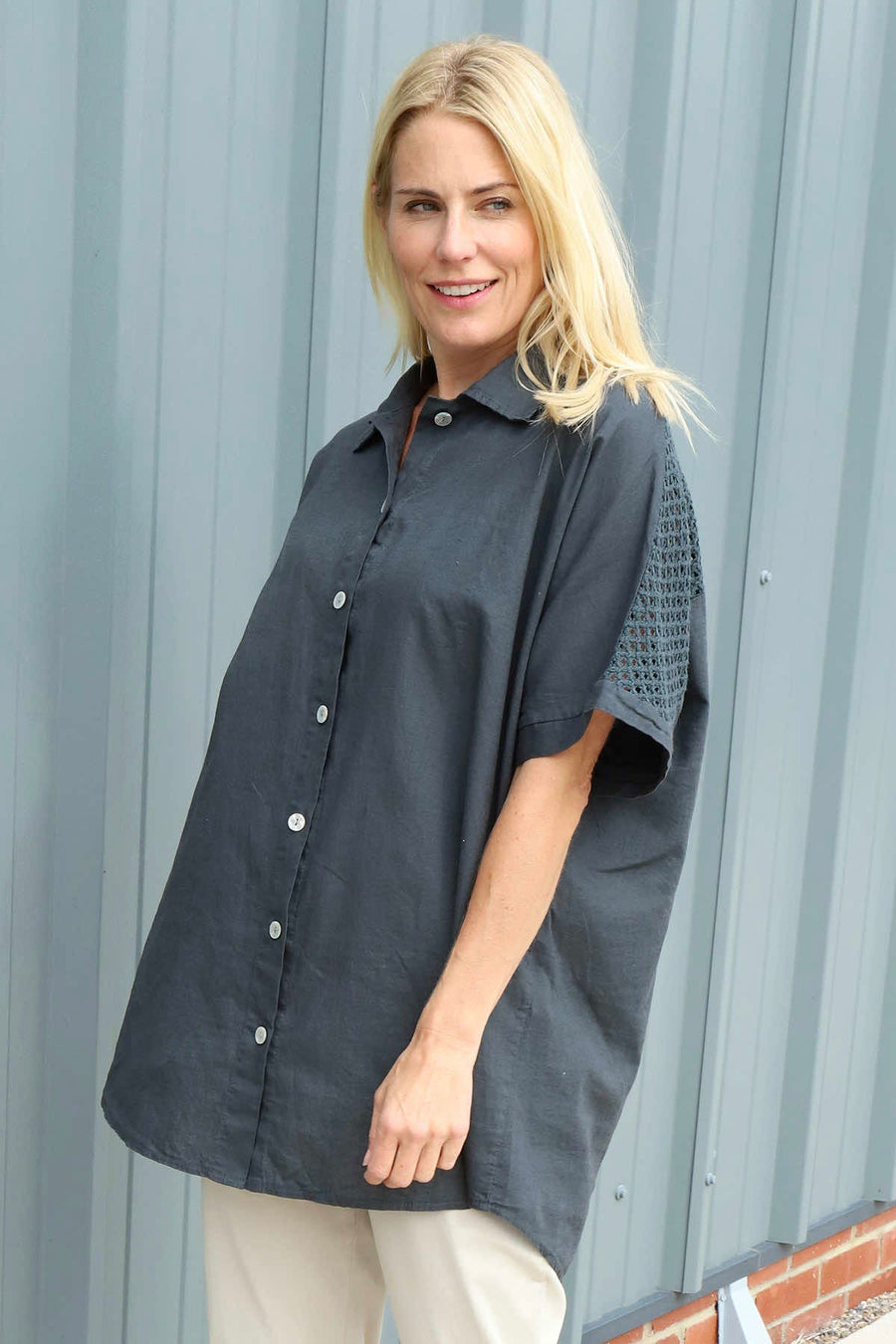 Theodora Crochet Detail Shirt Charcoal