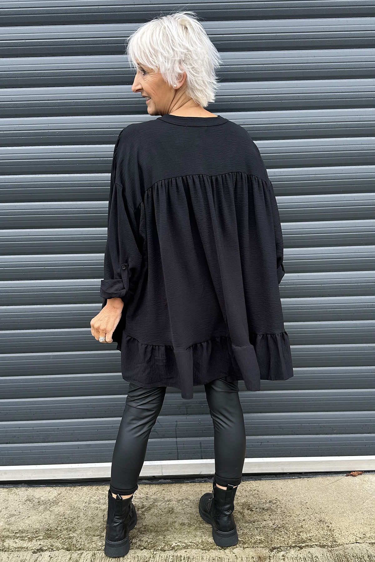 Margaux V-Neck Frill Top Black