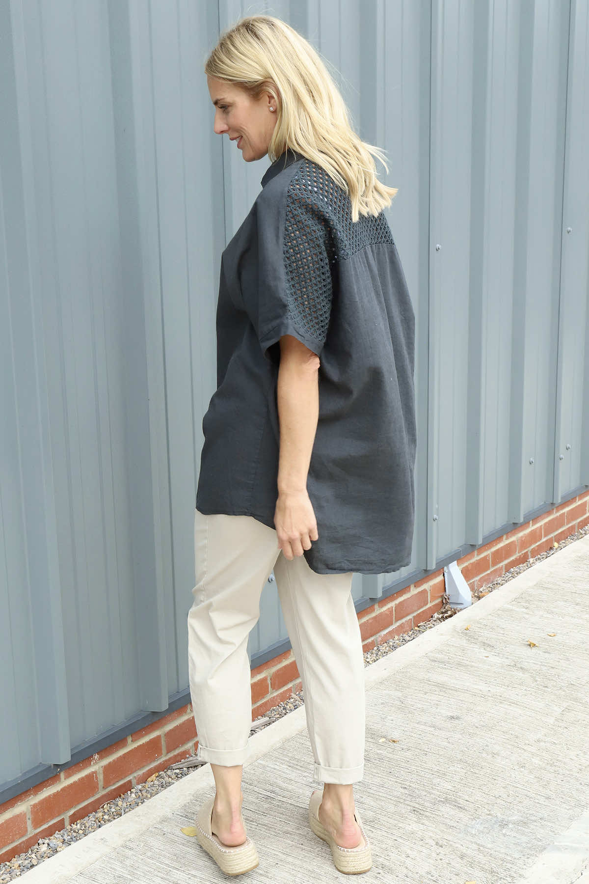 Theodora Crochet Detail Shirt Charcoal