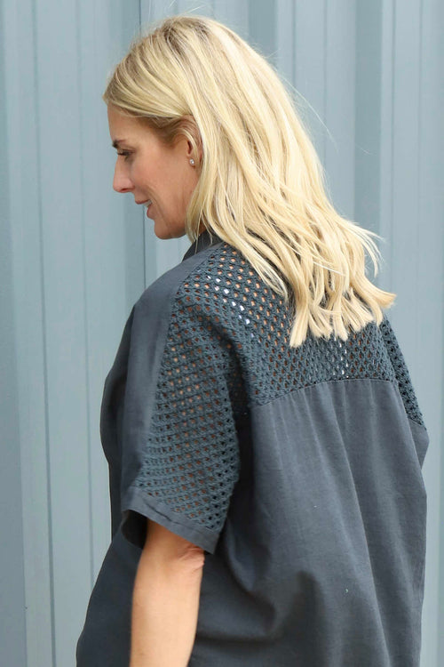 Theodora Crochet Detail Shirt Charcoal - Image 3