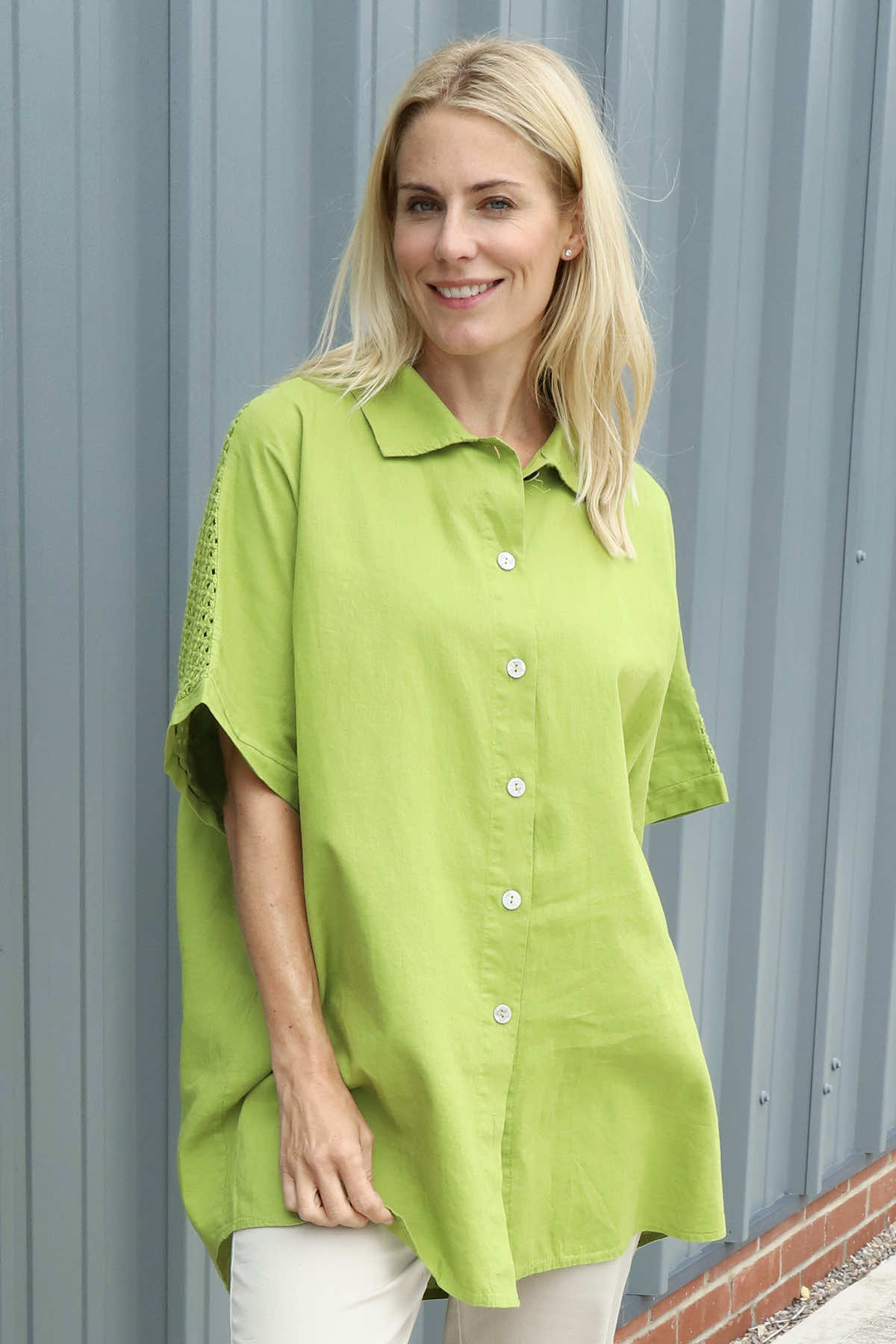 Theodora Crochet Detail Shirt Olive