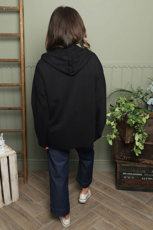 Dariana Zip Hooded Cotton Top Black - Image 4