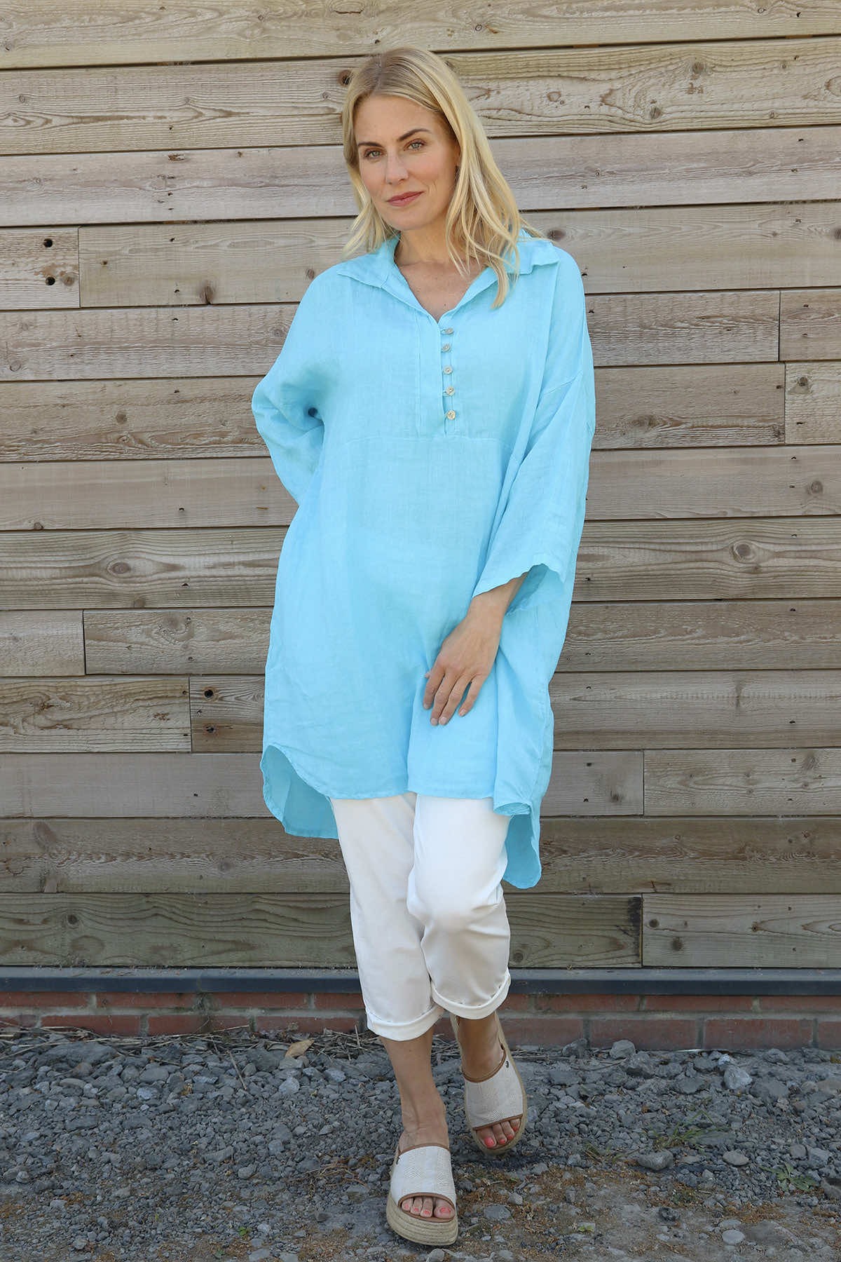 Tarna Button Linen Tunic Kingfisher