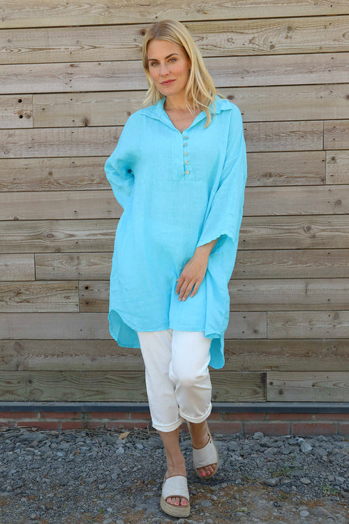 Tarna Button Linen Tunic Kingfisher - Image 2