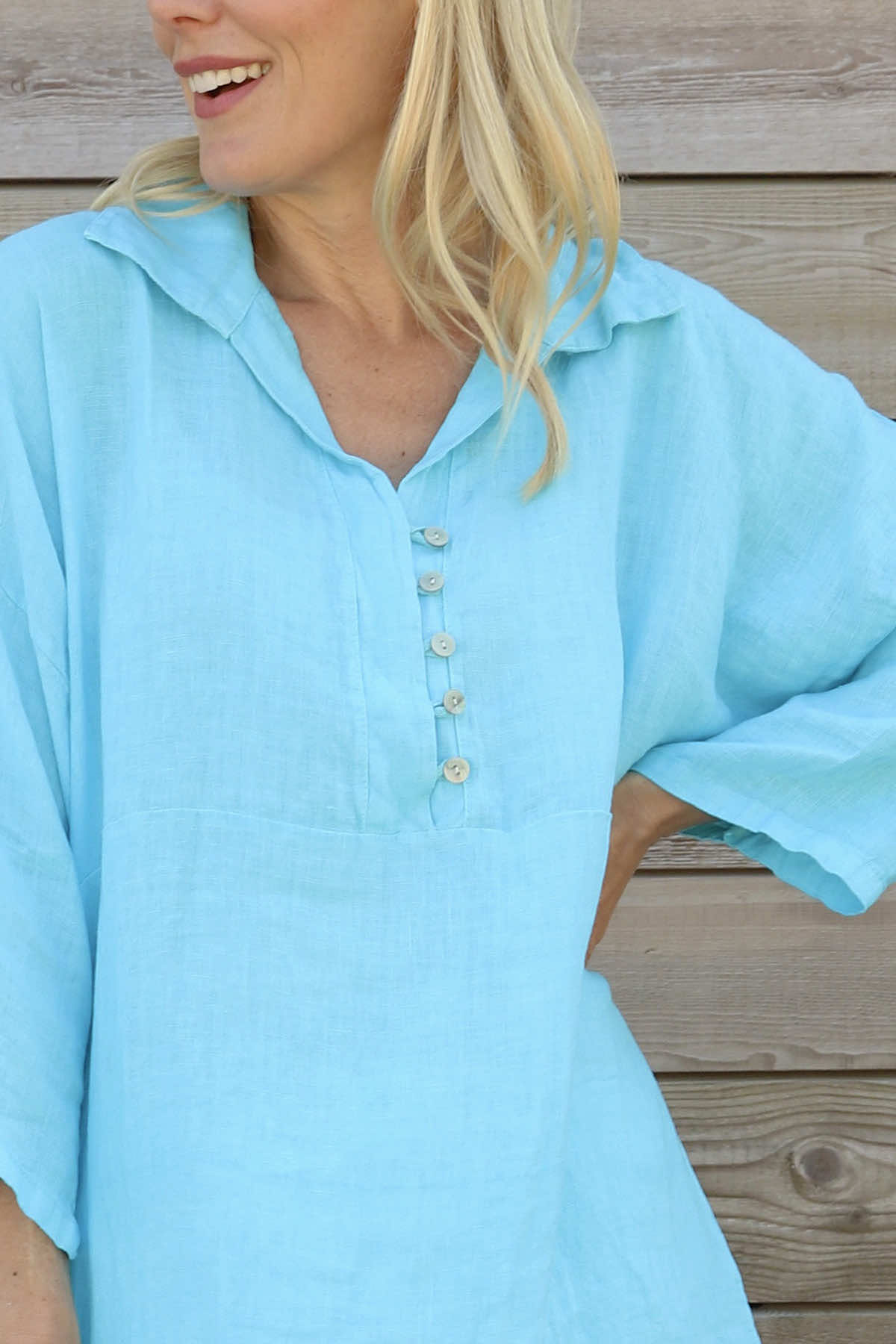 Tarna Button Linen Tunic Kingfisher