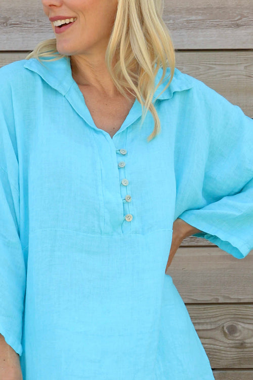 Tarna Button Linen Tunic Kingfisher - Image 3