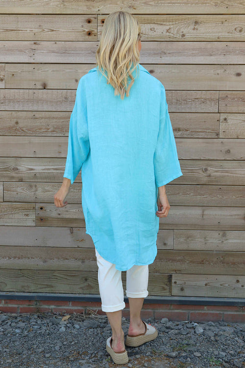 Tarna Button Linen Tunic Kingfisher - Image 4