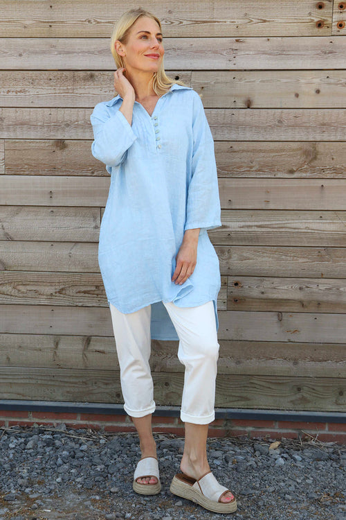 Tarna Button Linen Tunic Light Blue - Image 2