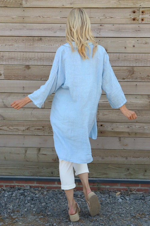 Tarna Button Linen Tunic Light Blue - Image 4