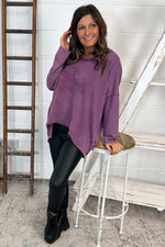 Jessy Dipped Hem Washed Top Purple Purple - Jessy Dipped Hem Washed Top Purple