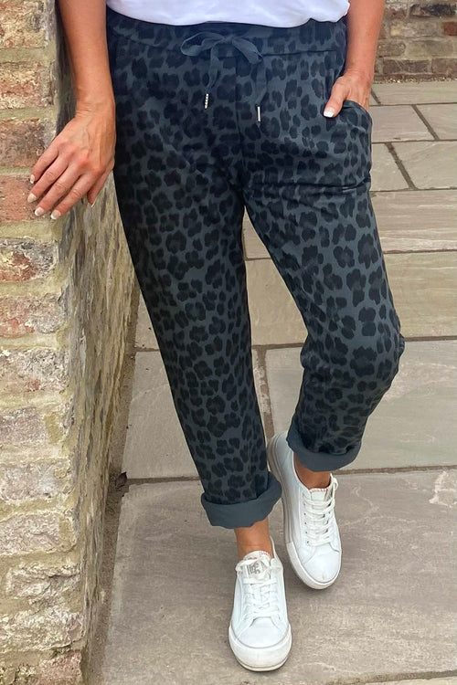 Minskip Leopard Print Jersey Pants Charcoal - Image 2
