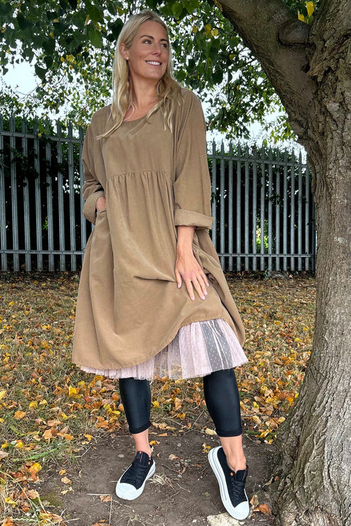 Joanna Needlecord Dress Camel