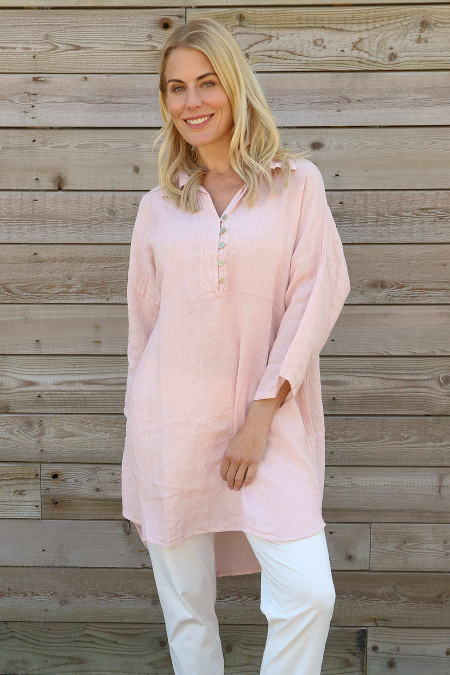 Tarna Button Linen Tunic Pink