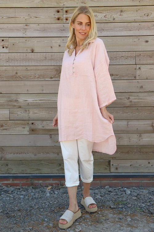 Tarna Button Linen Tunic Pink - Image 2