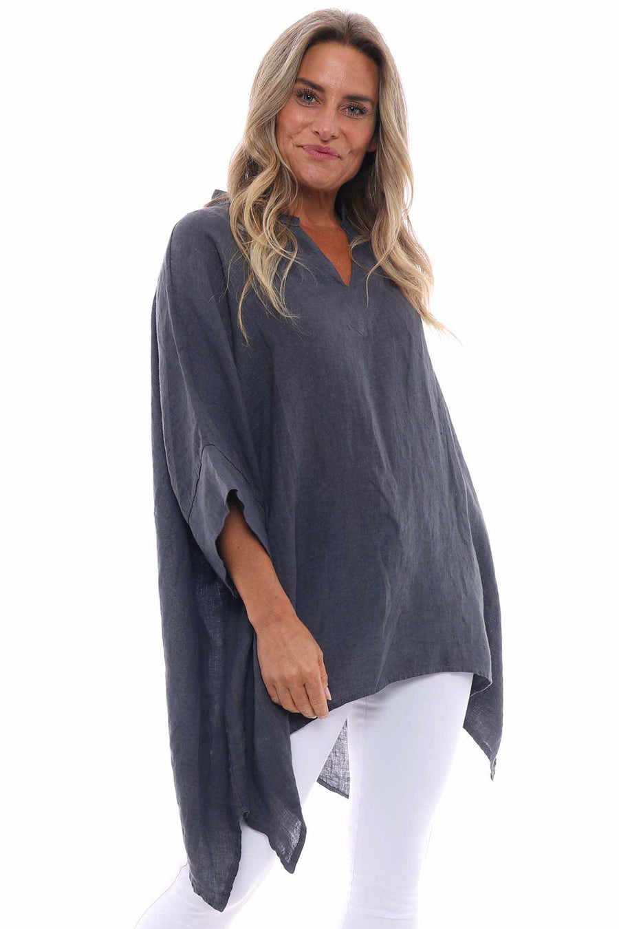 Henrietta Linen Top Mid Grey