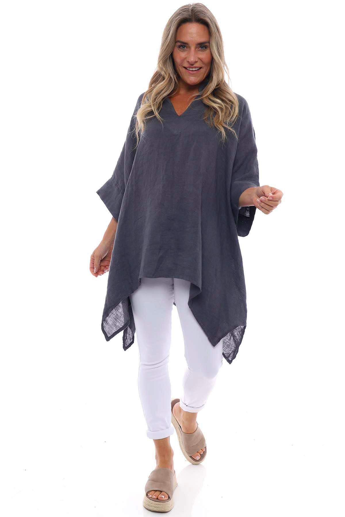 Henrietta Linen Top Mid Grey