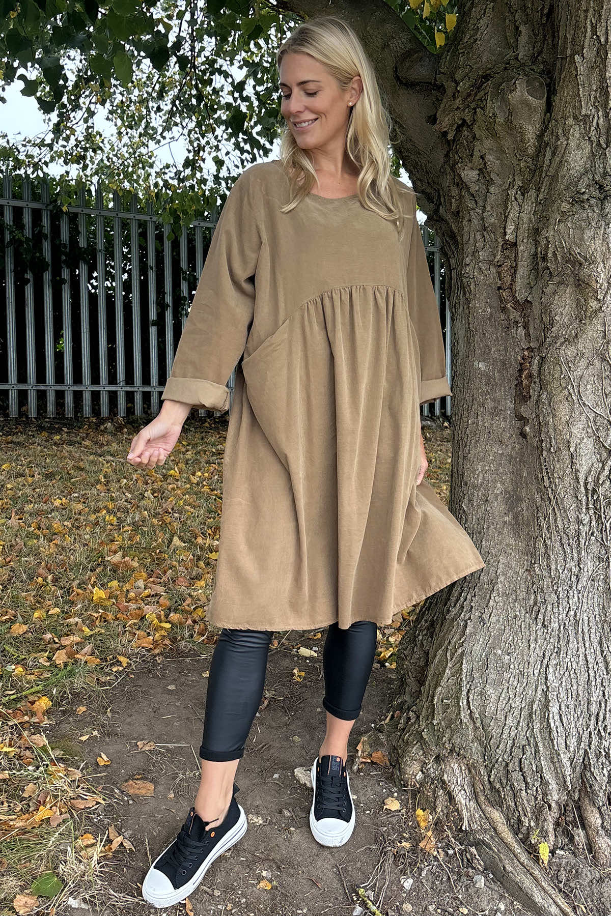 Joanna Needlecord Dress Camel