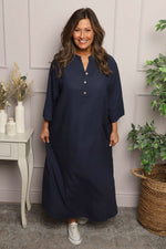 Reese Button Linen Dress Navy Navy - Reese Button Linen Dress Navy