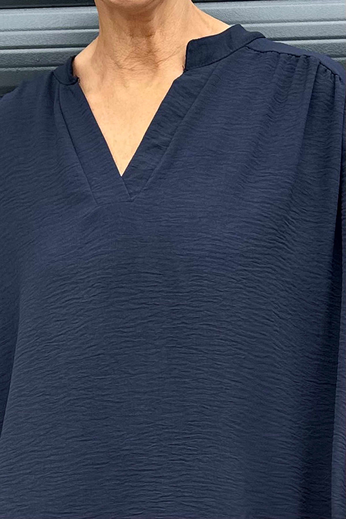 Margaux V-Neck Frill Top Navy