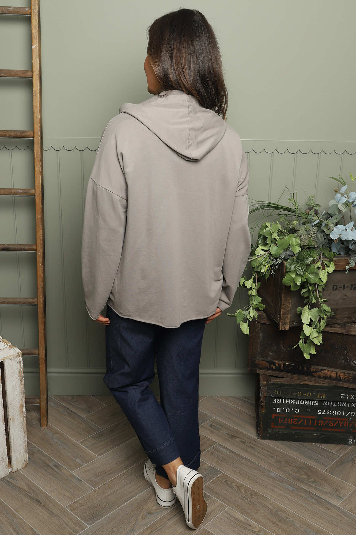 Dariana Zip Hooded Cotton Top Mocha