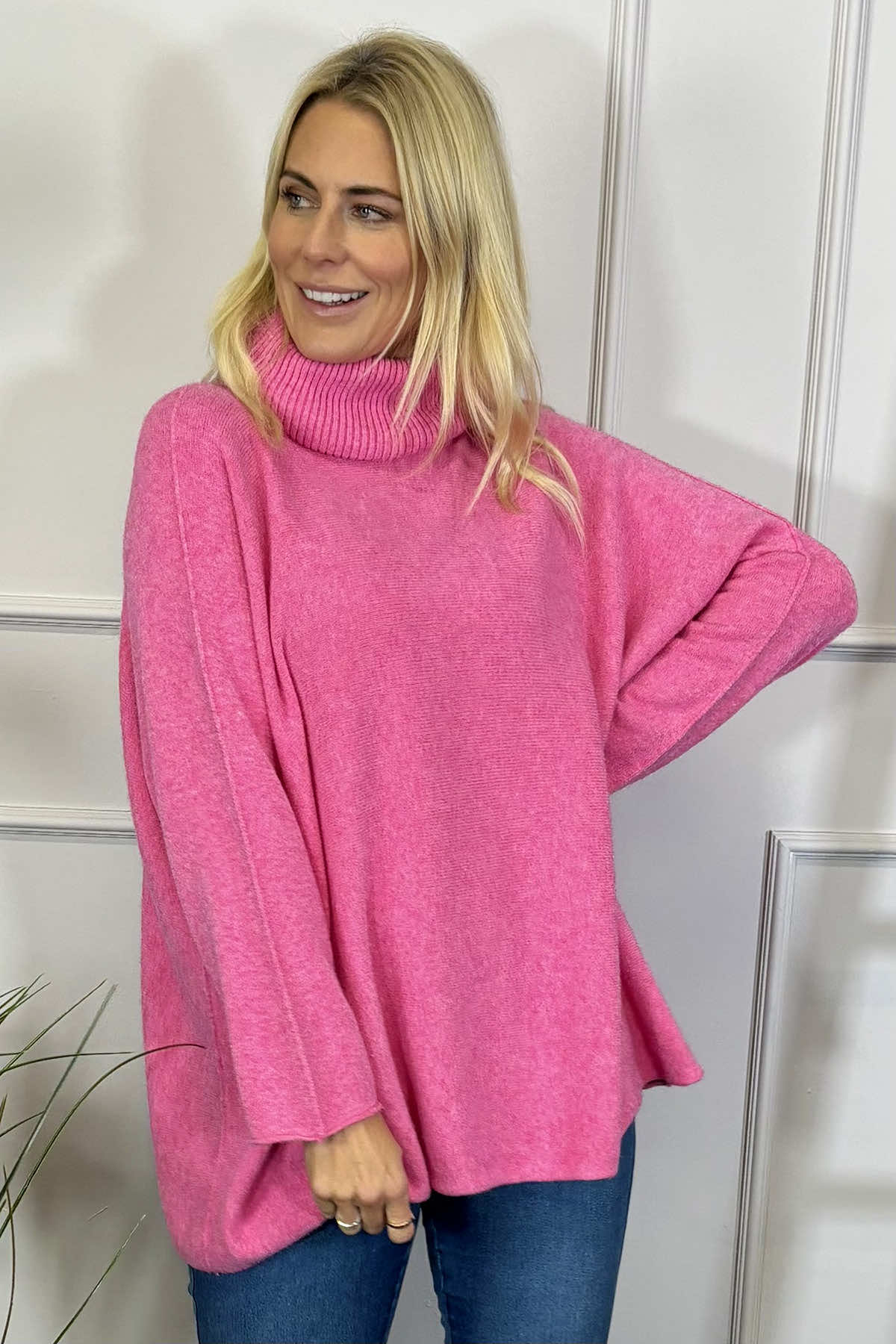 Jude Polo Neck Knitted Jumper Fuchsia