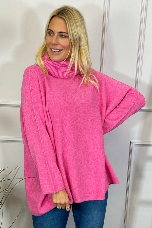 Jude Polo Neck Knitted Jumper Fuchsia - Image 2