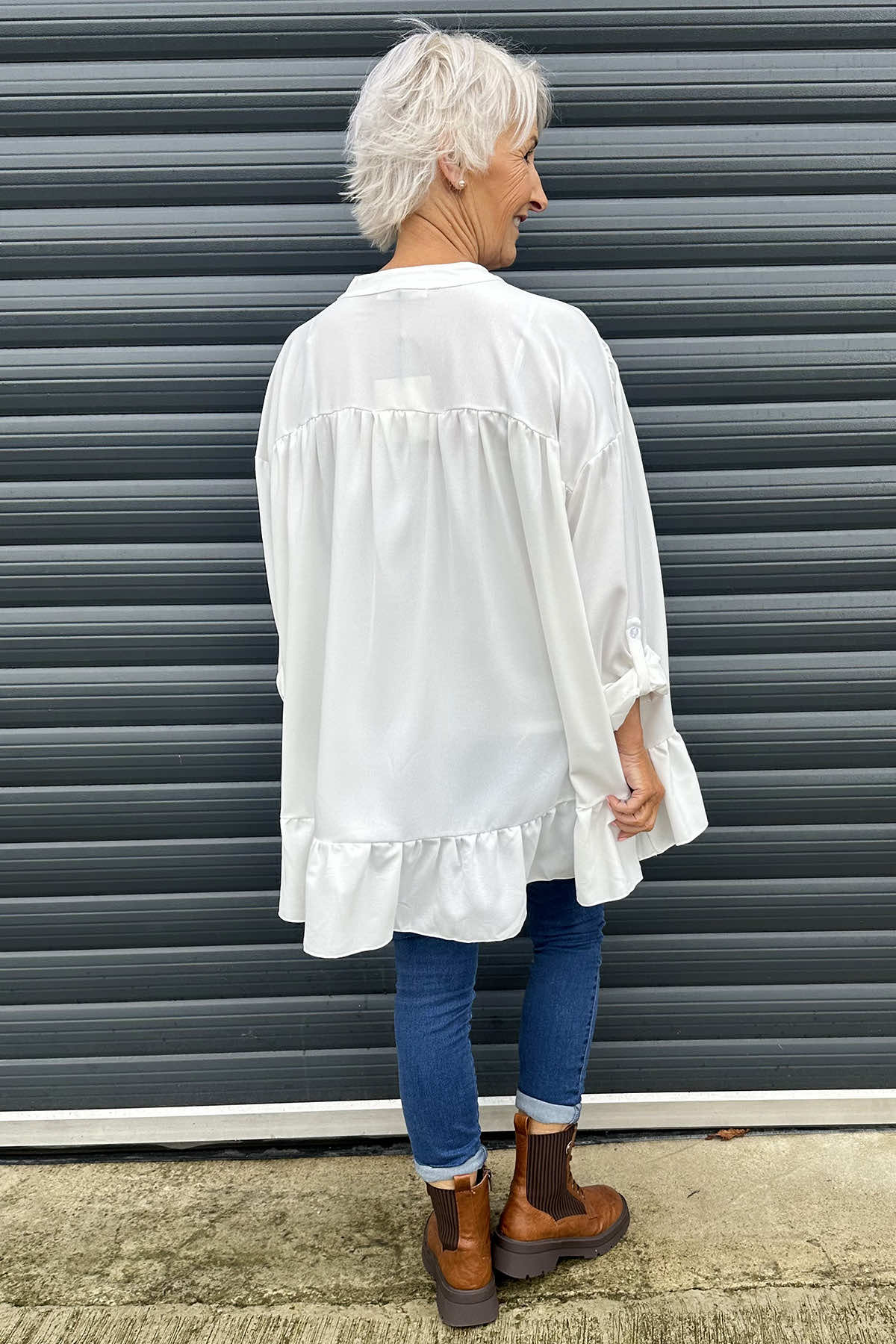 Margaux V-Neck Frill Top White