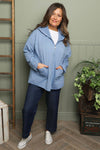 Dariana Zip Hooded Cotton Top Blue