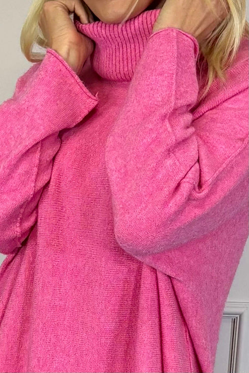 Jude Polo Neck Knitted Jumper Fuchsia - Image 3