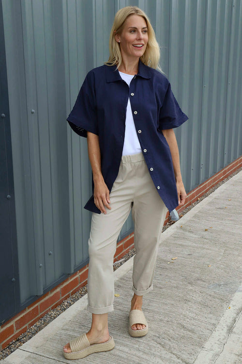Theodora Crochet Detail Shirt Navy - Image 2