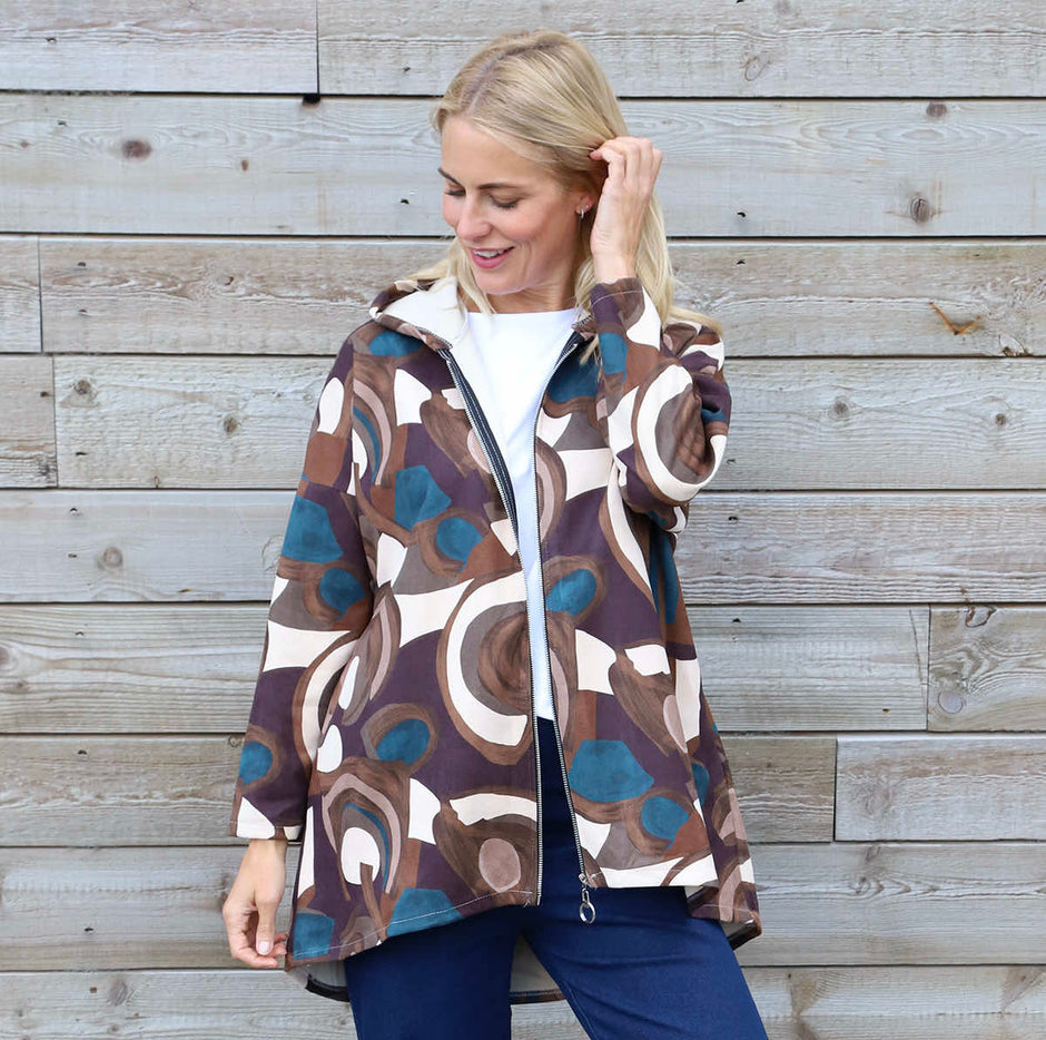 Cynthia Print Zip Hooded Jacket Teal