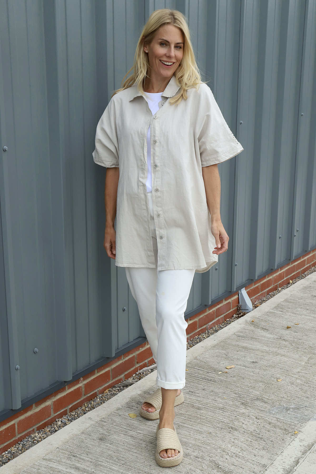 Theodora Crochet Detail Shirt Stone